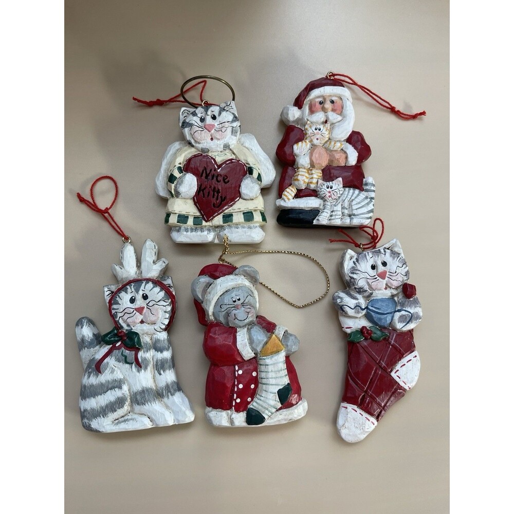 Vintage  Ornaments  Lot Cats‎ Santa Mouse By Eddie Walker Lot of 5 Ornaments